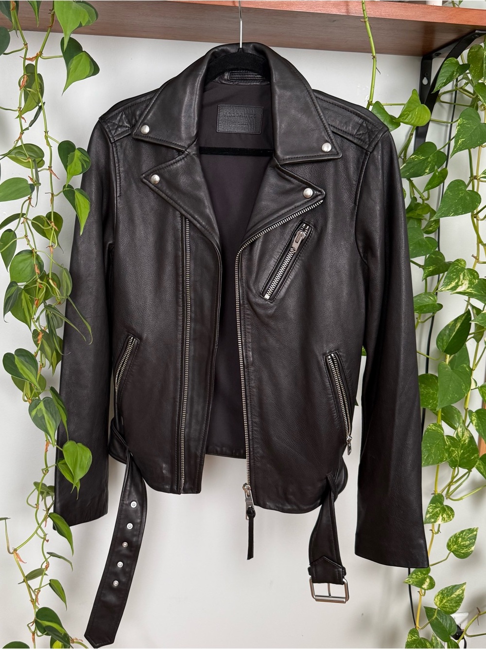ALL SAINTS Classic Black Leather Motorcycle Jacket - XS